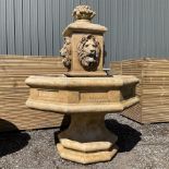 Four piece composite stone hexagonal garden centrepiece