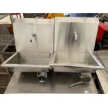 Pair of commercial stainless steel hot and cold hand wash stations