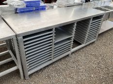 Aluminium framed and stainless steel commercial tray rack preparation table