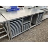 Aluminium framed and stainless steel commercial tray rack preparation table