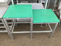 Aluminium framed two height tiered preparation table with poly top