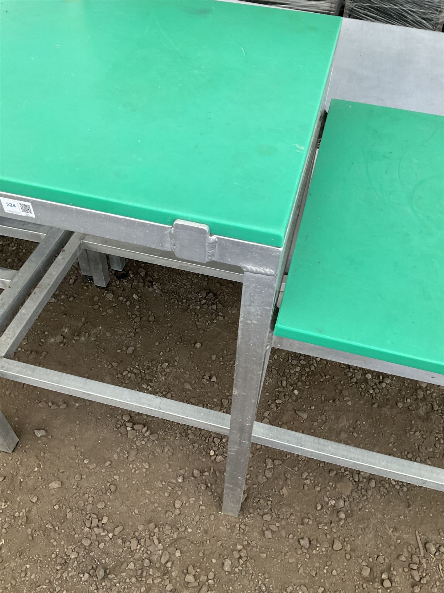 Aluminium framed two height tiered preparation table with poly top - Image 2 of 4