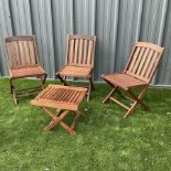 Cotswold Collection - three teak folding garden chairs and foldable table - THIS LOT IS TO BE COLLE