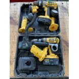 Selection of DeWalt tools including two battery drills and three lights - THIS LOT IS TO BE COLLECTE