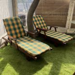 Pair teak recliner lounge chairs with cushions - THIS LOT IS TO BE COLLECTED BY APPOINTMENT FROM DU