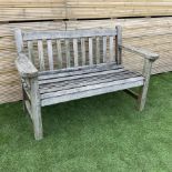 Solid teak two seat garden bench - THIS LOT IS TO BE COLLECTED BY APPOINTMENT FROM DUGGLEBY STORAGE