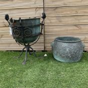 Small wrought metal garden planter with liner