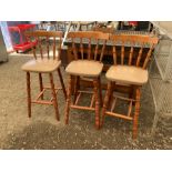 Three pine bar stools - THIS LOT IS TO BE COLLECTED BY APPOINTMENT FROM DUGGLEBY STORAGE