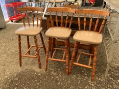 Three pine bar stools - THIS LOT IS TO BE COLLECTED BY APPOINTMENT FROM DUGGLEBY STORAGE