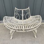 Cream finish wrought metal garden demi-lune tree bench - THIS LOT IS TO BE COLLECTED BY APPOINTMENT