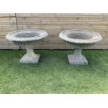 Pair of Victorian design cast stone squat garden urns