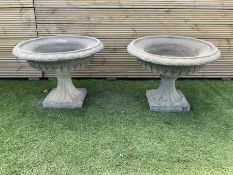 Pair of Victorian design cast stone squat garden urns