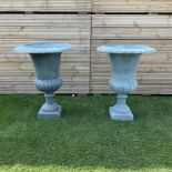 Pair of Victorian design painted cast iron garden urns