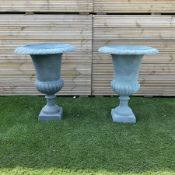 Pair of Victorian design painted cast iron garden urns