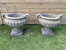 Pair of squat cast stone garden urns