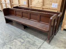 Pair of brown painted wooden church pews - THIS LOT IS TO BE COLLECTED BY APPOINTMENT FROM DUGGLEBY