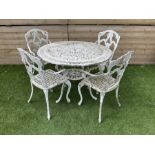 Victorian style cast aluminium white painted garden table and four chairs - THIS LOT IS TO BE COLLEC