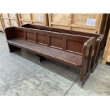 Pair of brown painted wooden church pews - THIS LOT IS TO BE COLLECTED BY APPOINTMENT FROM DUGGLEBY