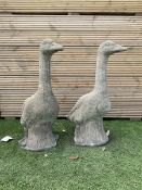 Pair of cast stone squatting garden geese