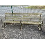 Late 19th century wrought iron and wood slatted four seater double garden bench - THIS LOT IS TO BE
