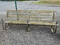 Late 19th century wrought iron and wood slatted four seater double garden bench - THIS LOT IS TO BE