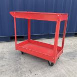 Red painted metal trolley on wheels - THIS LOT IS TO BE COLLECTED BY APPOINTMENT FROM DUGGLEBY STOR