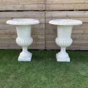 Pair of Victorian design painted cast iron garden urns