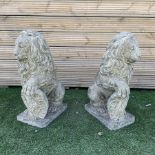 Pair of cast stone seated lions