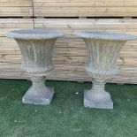 Pair of large cast stone garden urns
