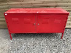 IKEA red painted metal two door media cabinet with keys - THIS LOT IS TO BE COLLECTED BY APPOINTMENT