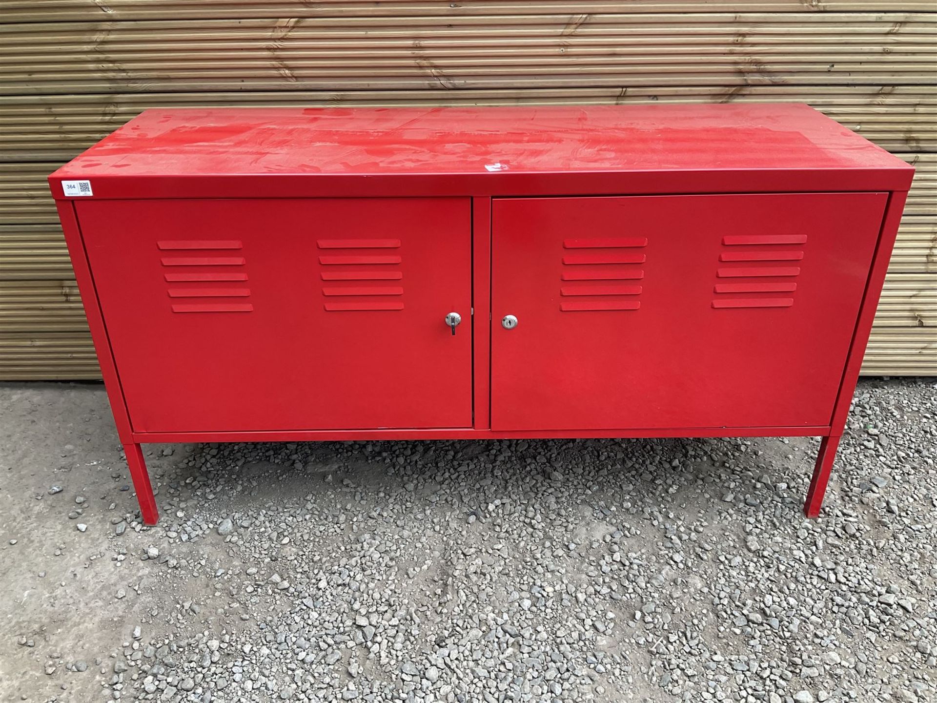 IKEA red painted metal two door media cabinet with keys - THIS LOT IS TO BE COLLECTED BY APPOINTMENT