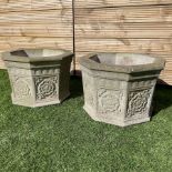Pair of cast stone octagonal garden planters - THIS LOT IS TO BE COLLECTED BY APPOINTMENT FROM DUGG