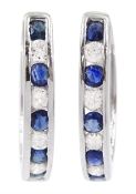Pair of white gold channel set sapphire and diamond hoop earrings