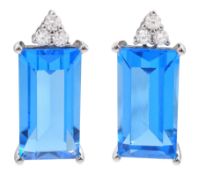 Pair of 18ct white gold Swiss blue topaz and round brilliant cut diamond pendant stud earrings