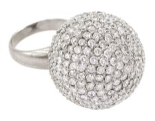 Palladium pave set round brilliant cut diamond ball ring