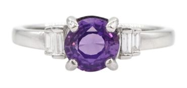 18ct white gold round cut purple sapphire ring