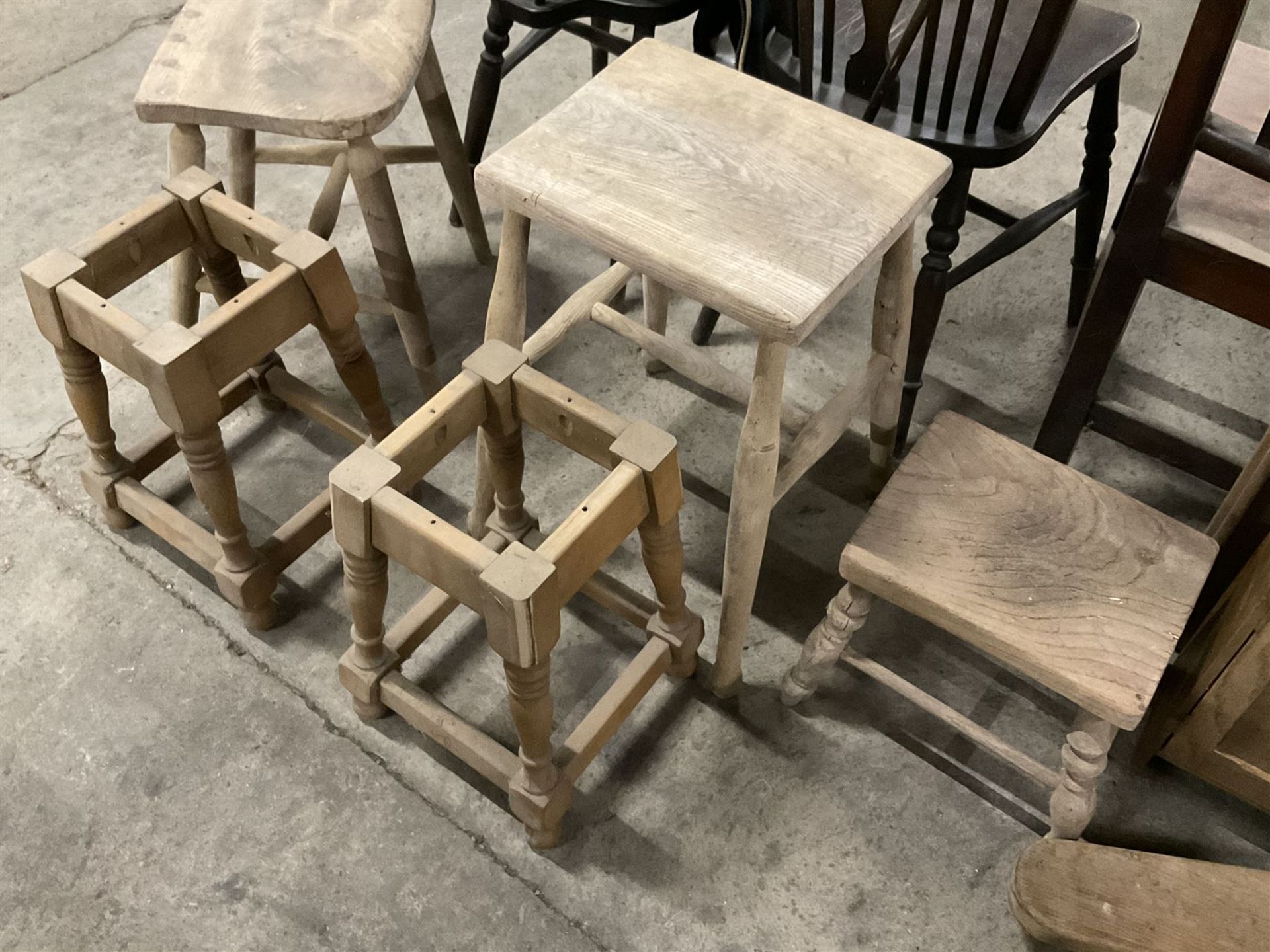 Elm stool; pair of stool bases; small elm stool; chair base; reading tray; small oak cupboard; small - Image 5 of 5