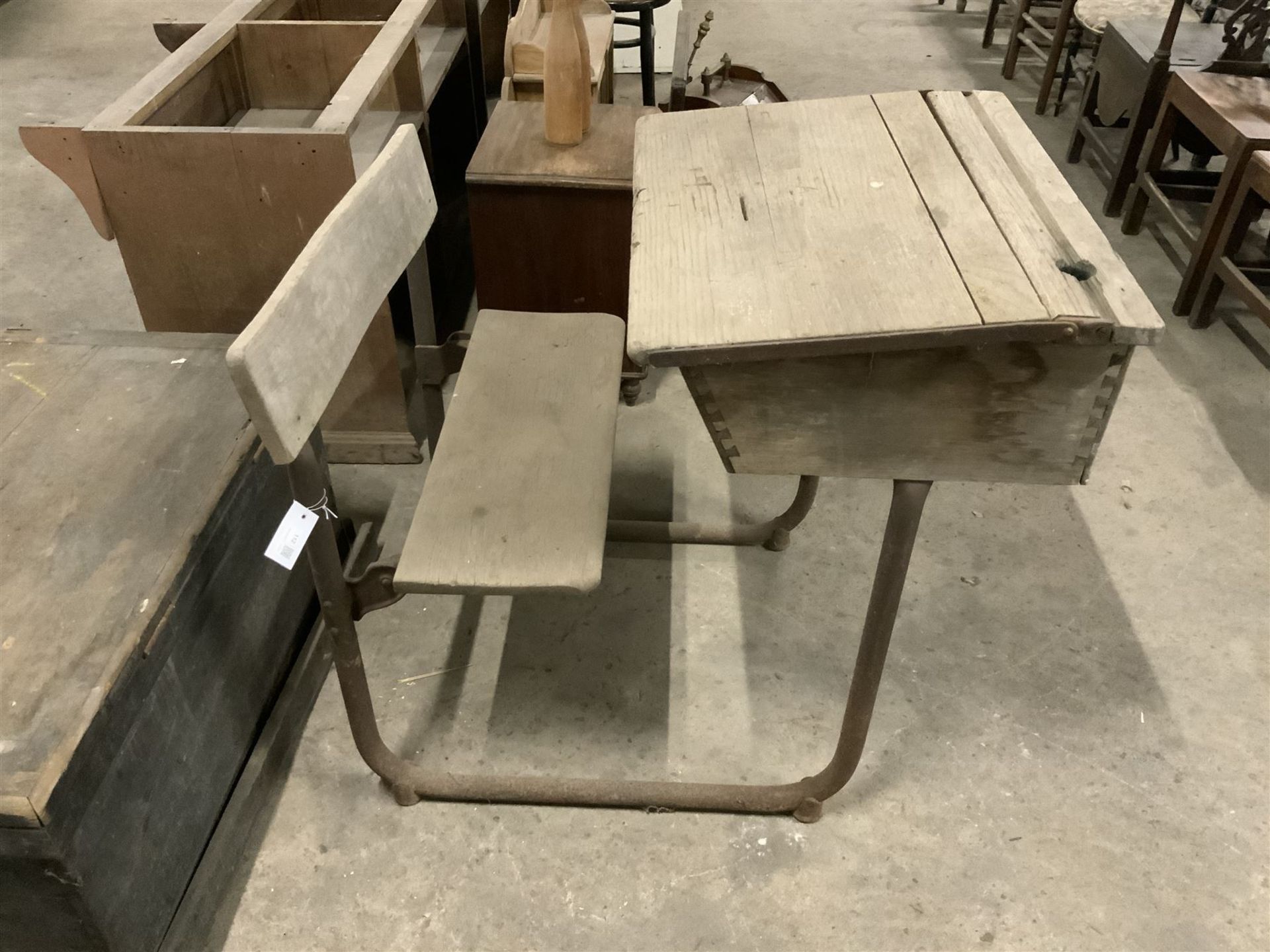 Oak and steel industrial school desk