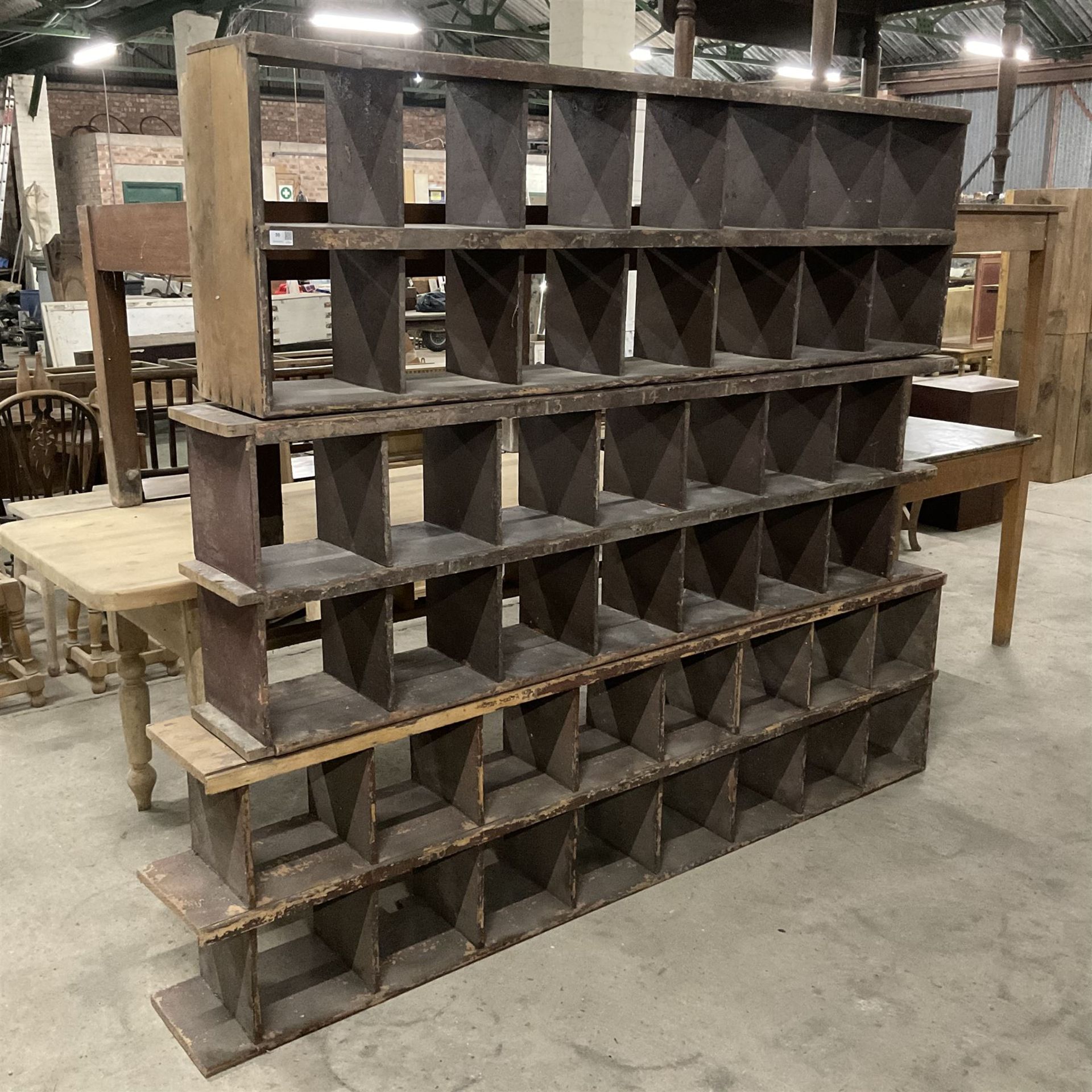 Three 19th century pine pigeon hole shelving units - Image 2 of 5