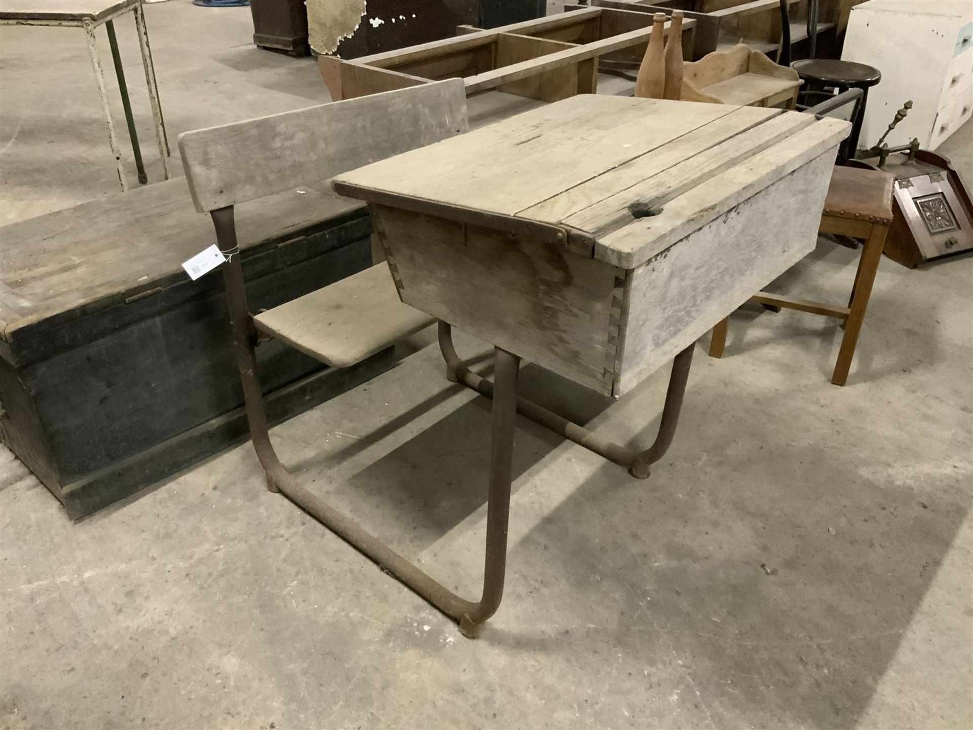 Oak and steel industrial school desk - Image 2 of 2