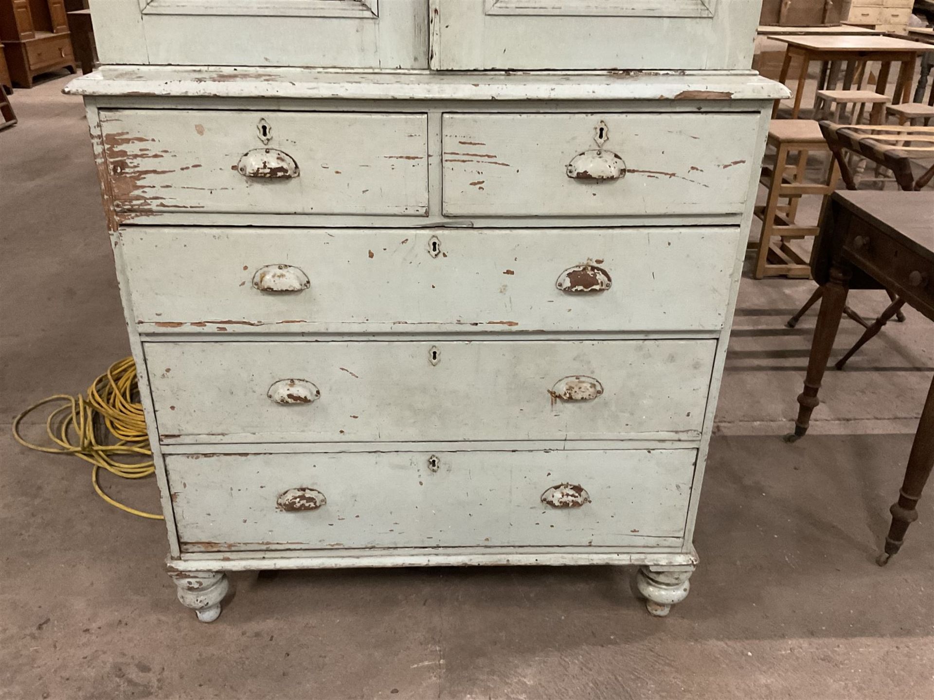 19th century pale blue painted pine housekeepers cupboard - Image 4 of 8