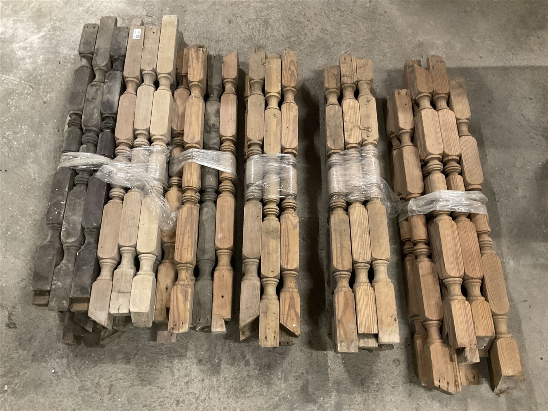 Approx. 55 turned pine staircase spindles