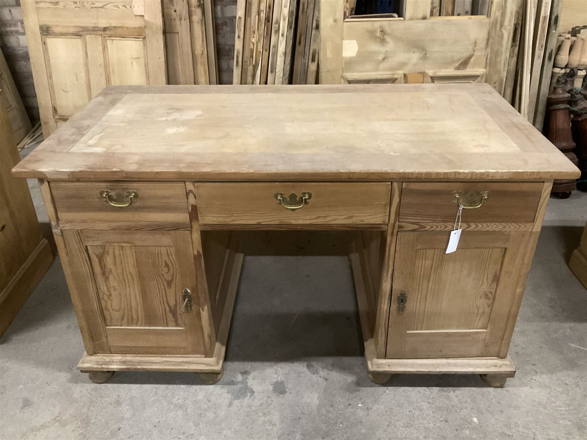 20th century pine twin pedestal desk