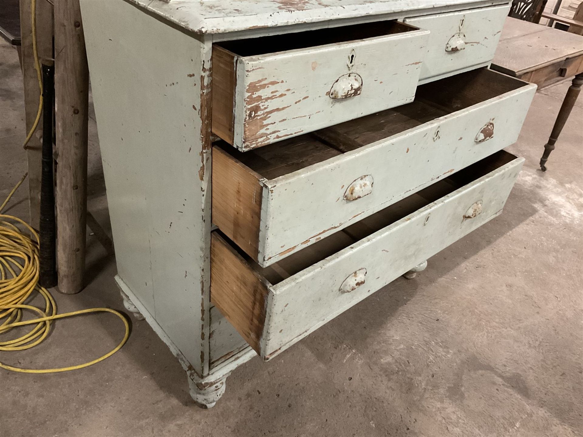 19th century pale blue painted pine housekeepers cupboard - Image 6 of 8