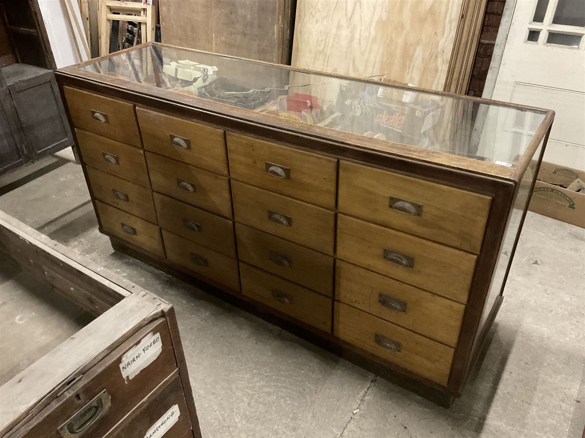 20th century oak and glazed haberdashery shop's cabinet