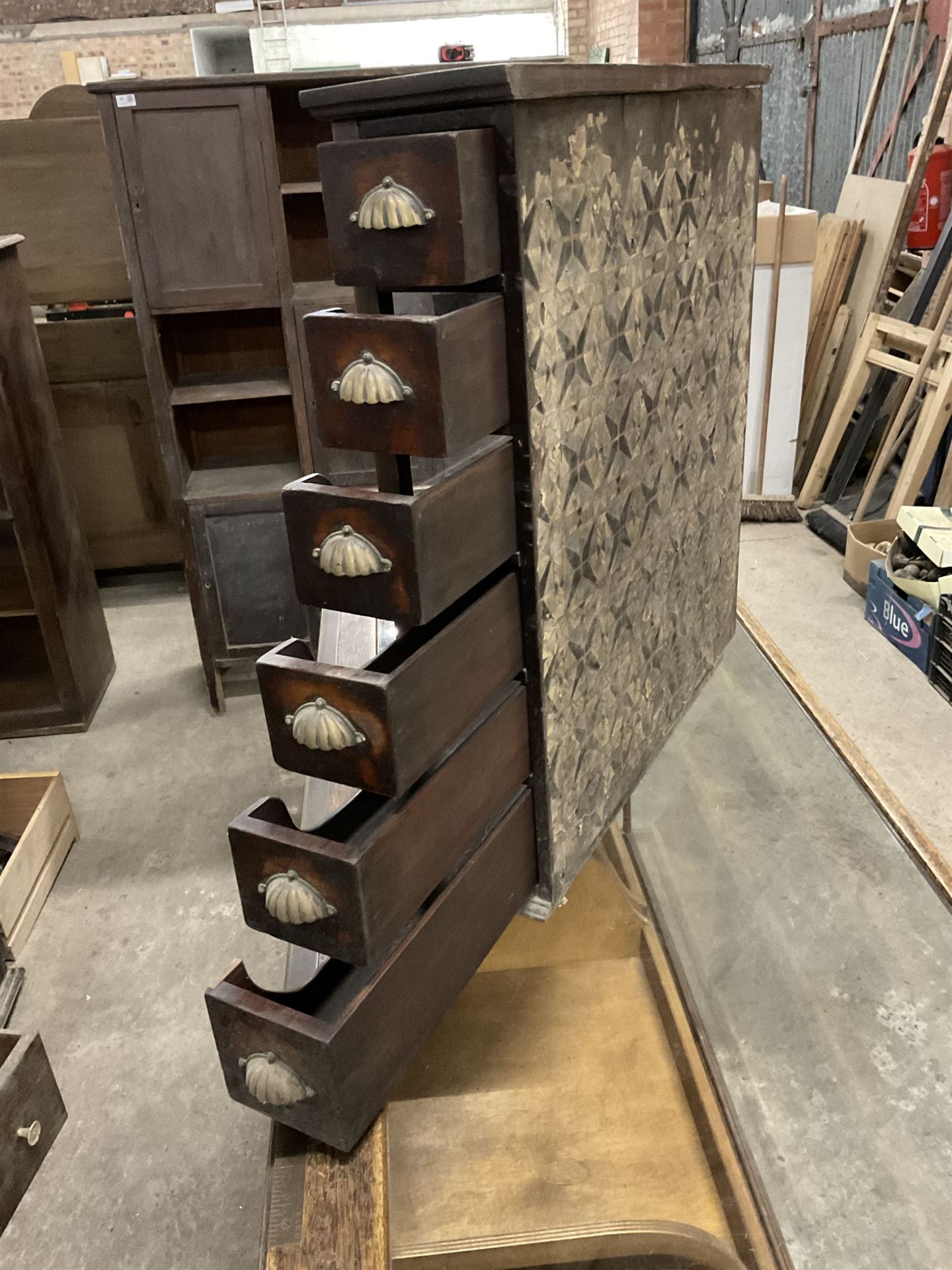 Early 20th stained pine and glazed wall mounting cigarette shop display cabinet - Image 4 of 8