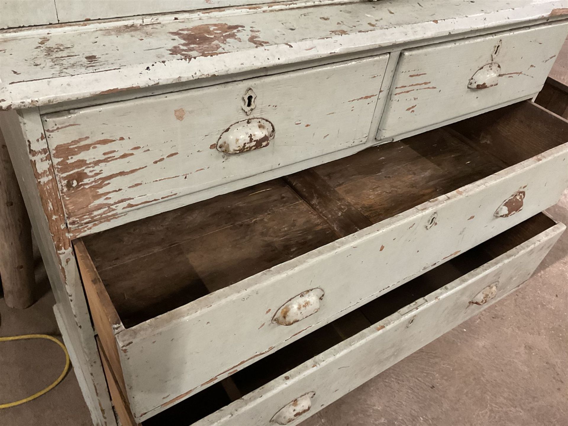 19th century pale blue painted pine housekeepers cupboard - Image 7 of 8