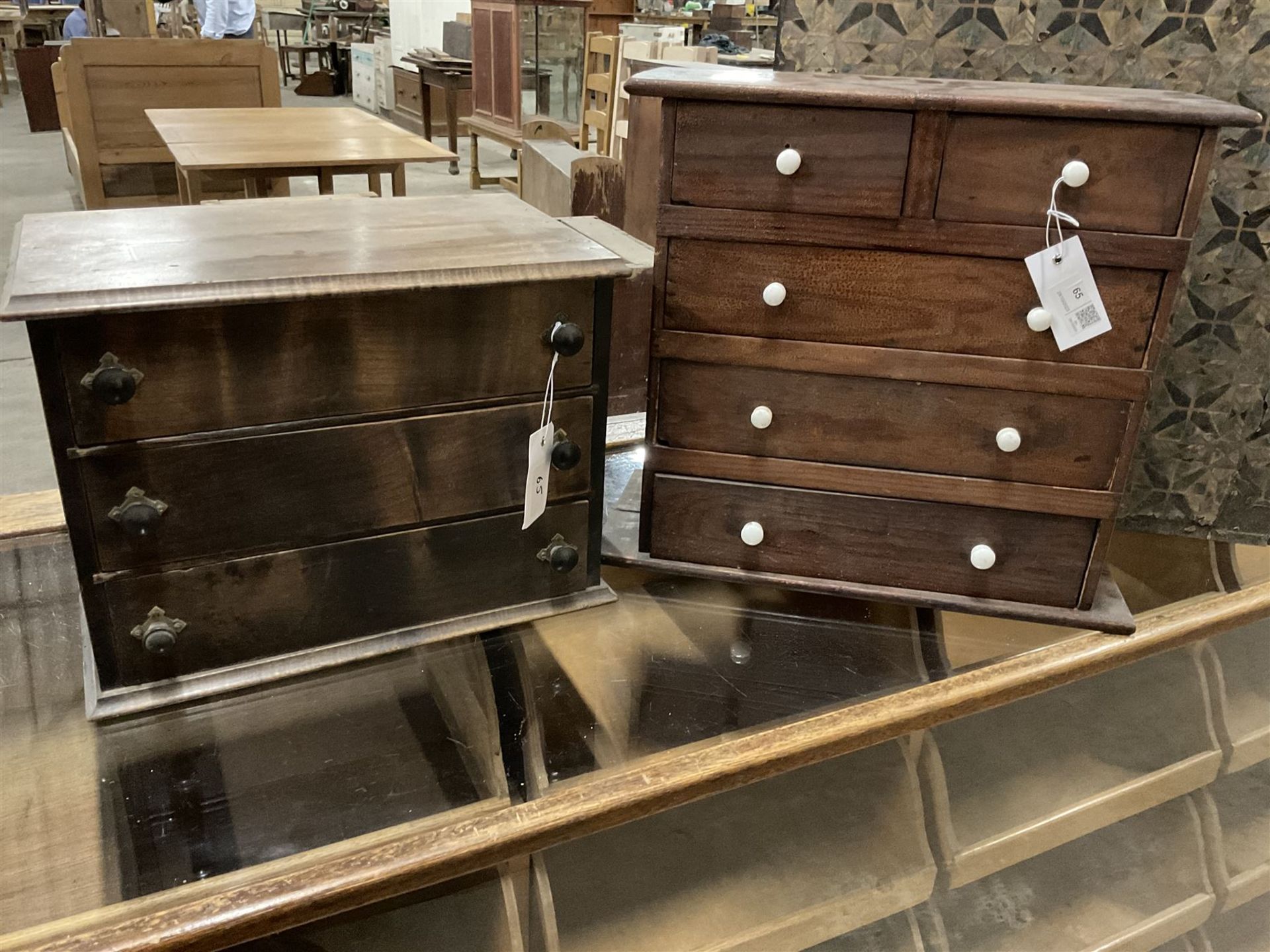 19th century scumbled pine miniature trinket or desktop chest