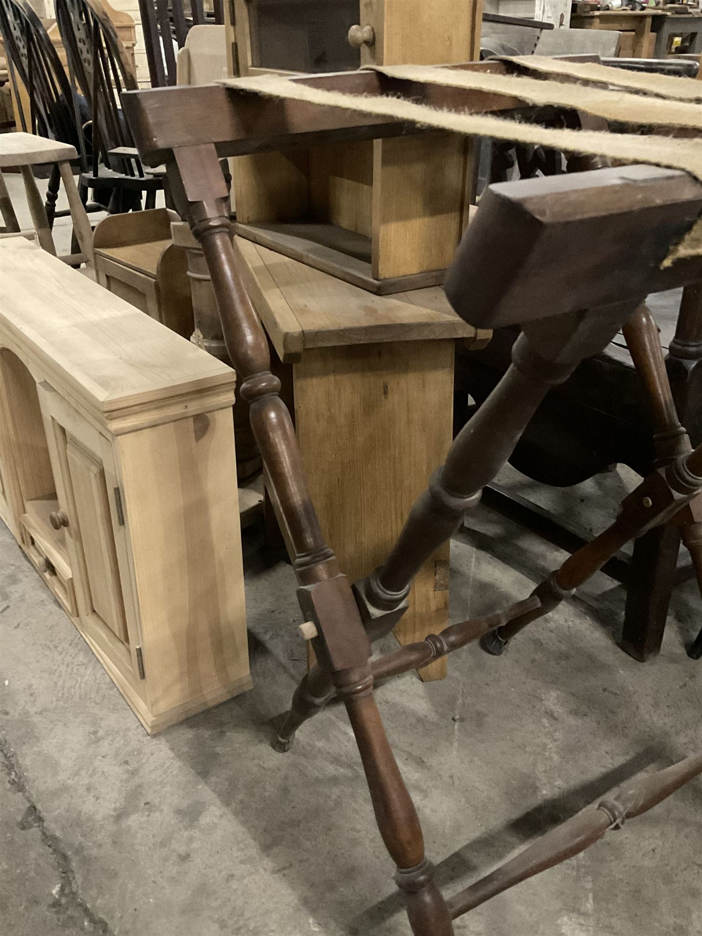 Elm stool; pair of stool bases; small elm stool; chair base; reading tray; small oak cupboard; small - Image 2 of 5