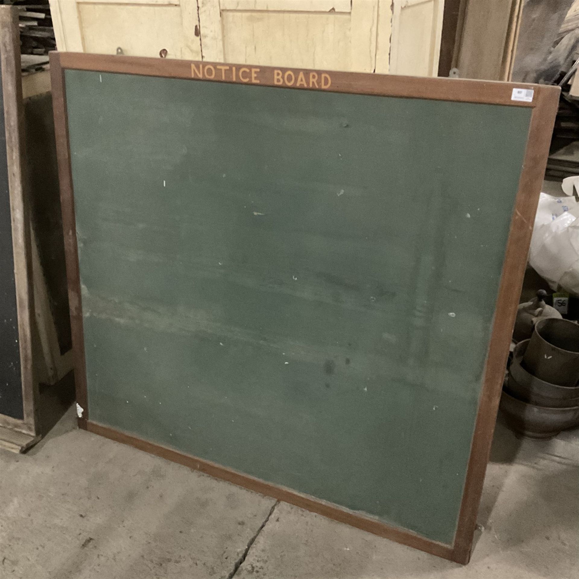 20th century mahogany framed 'Notice Board' (128cm x 119cm); and a wooden framed chalkboard (128cm x - Image 2 of 3